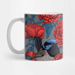 Red Peonies and wrens Mug